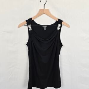 Y2K Kenneth Cole Black Cowl Neck Tank Top S | Silver Strap Detail Sexy